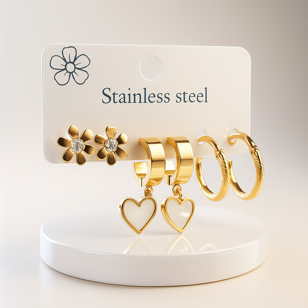 Golden Bloom Trio – 3-in-1 Earring Set