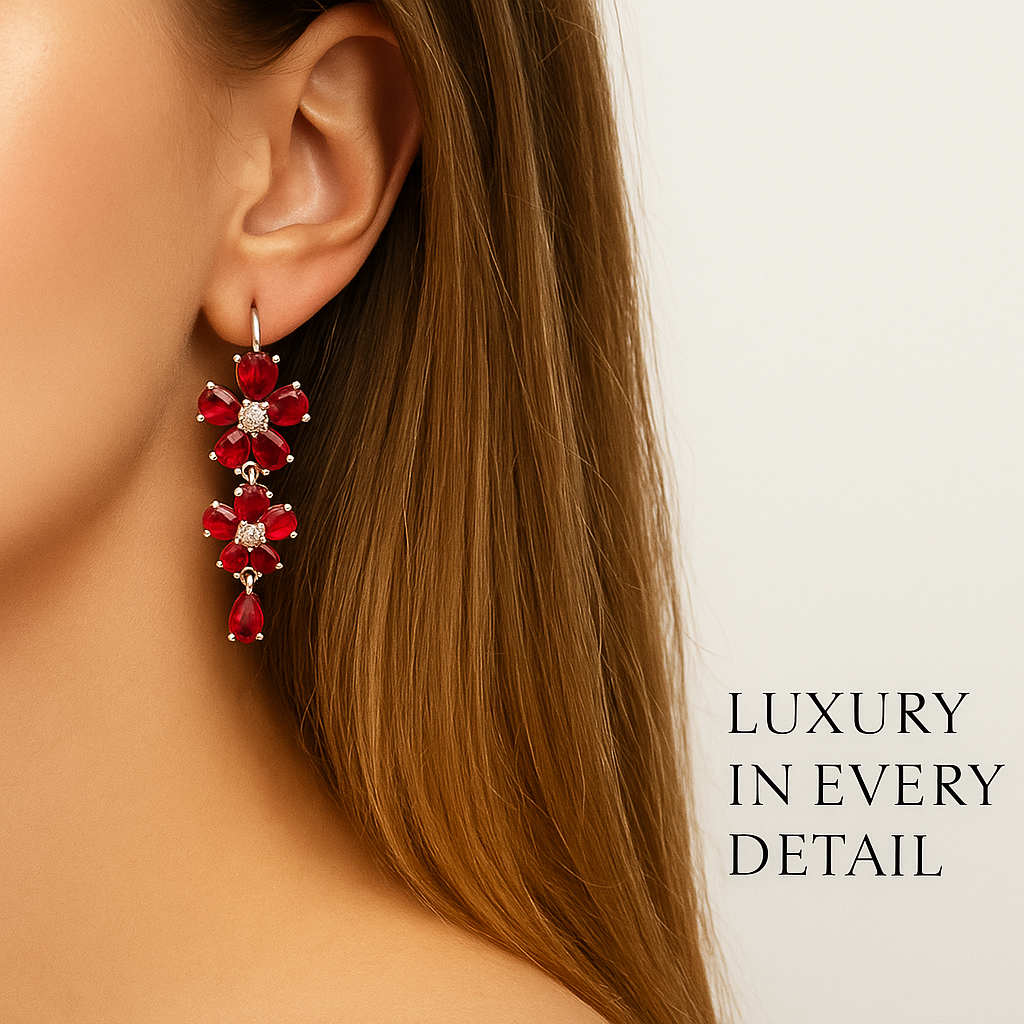 Crimson Bloom Drop Earrings