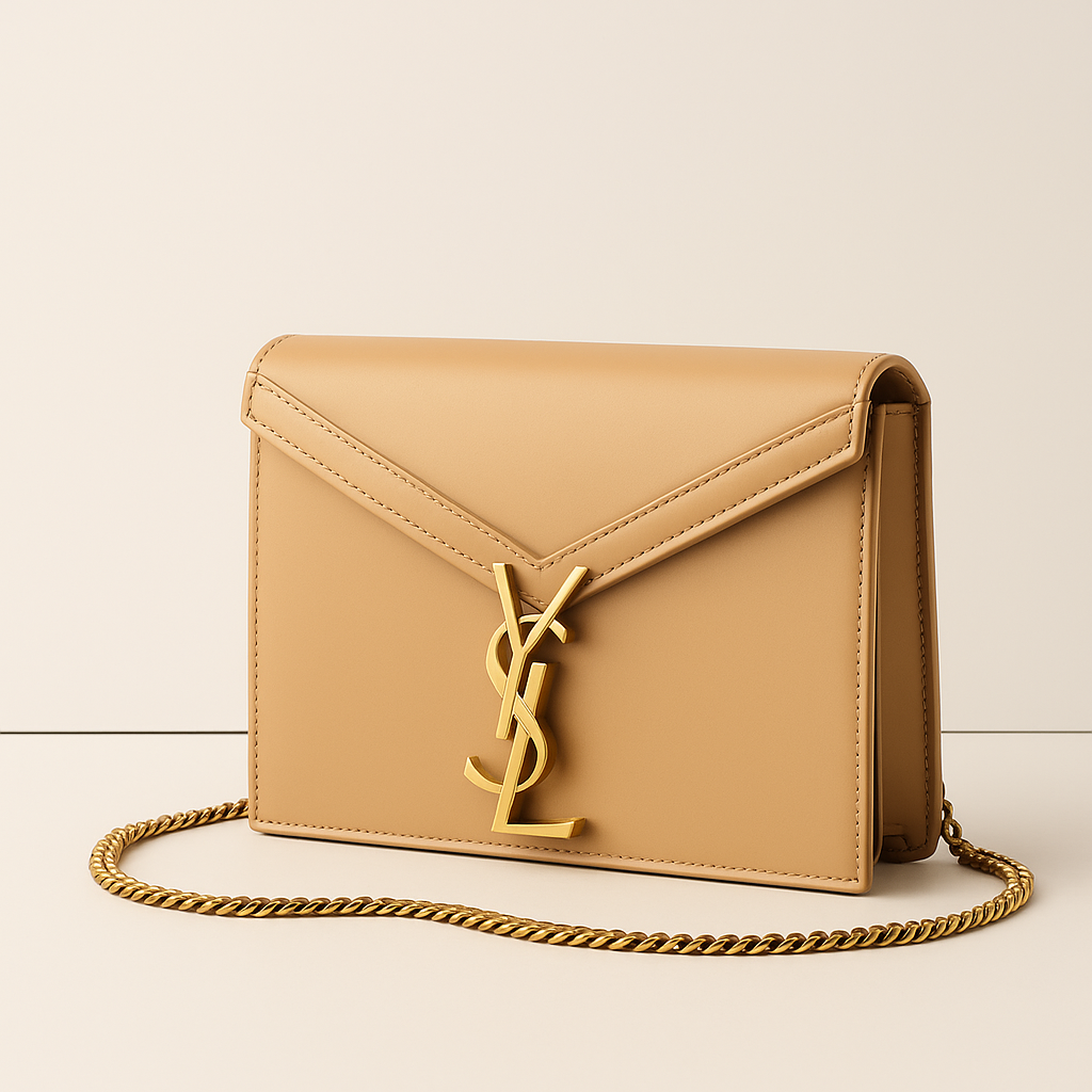 YSL Elegance Emblem Chain Bag - Beige