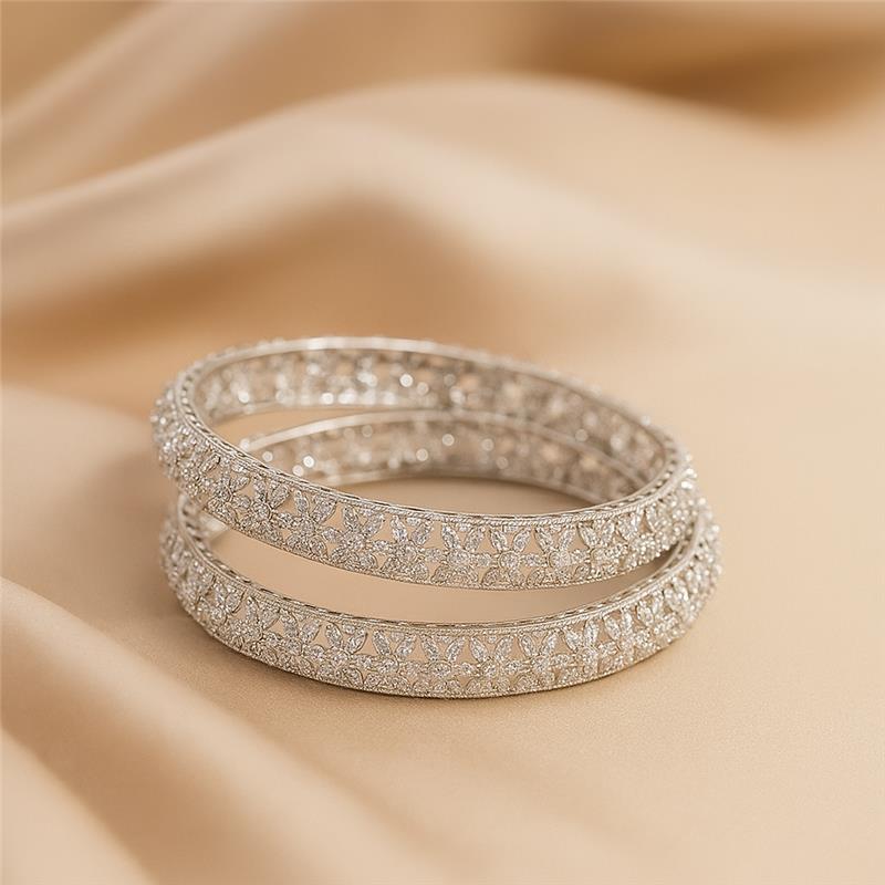 Sparkling Silver Duo Bangles