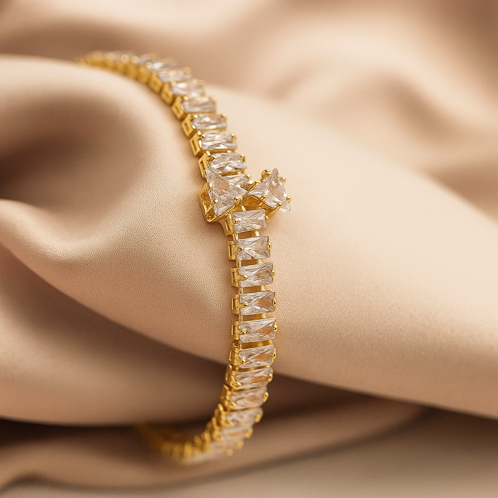 Elegance Embraced: Gold-Toned Crystal Tennis Bracelet