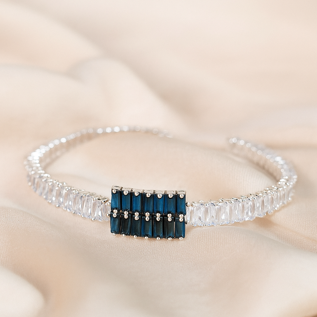 Elegance Embraced: Blue Baguette Bracelet