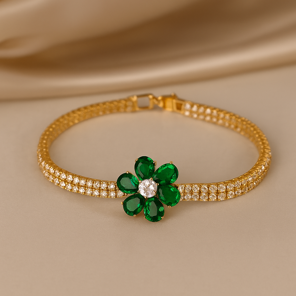 Emerald Bloom Gold-Toned Bracelet