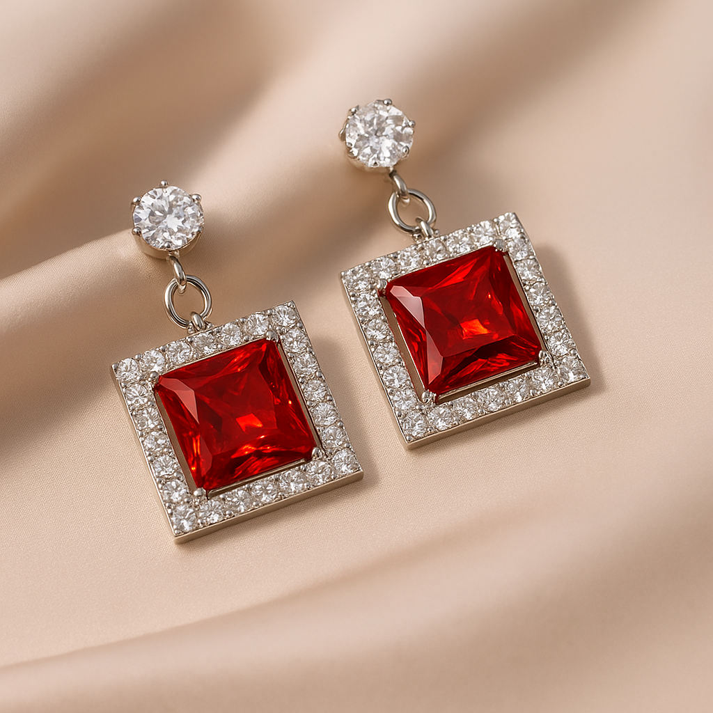 Ruby Square Drop Earrings