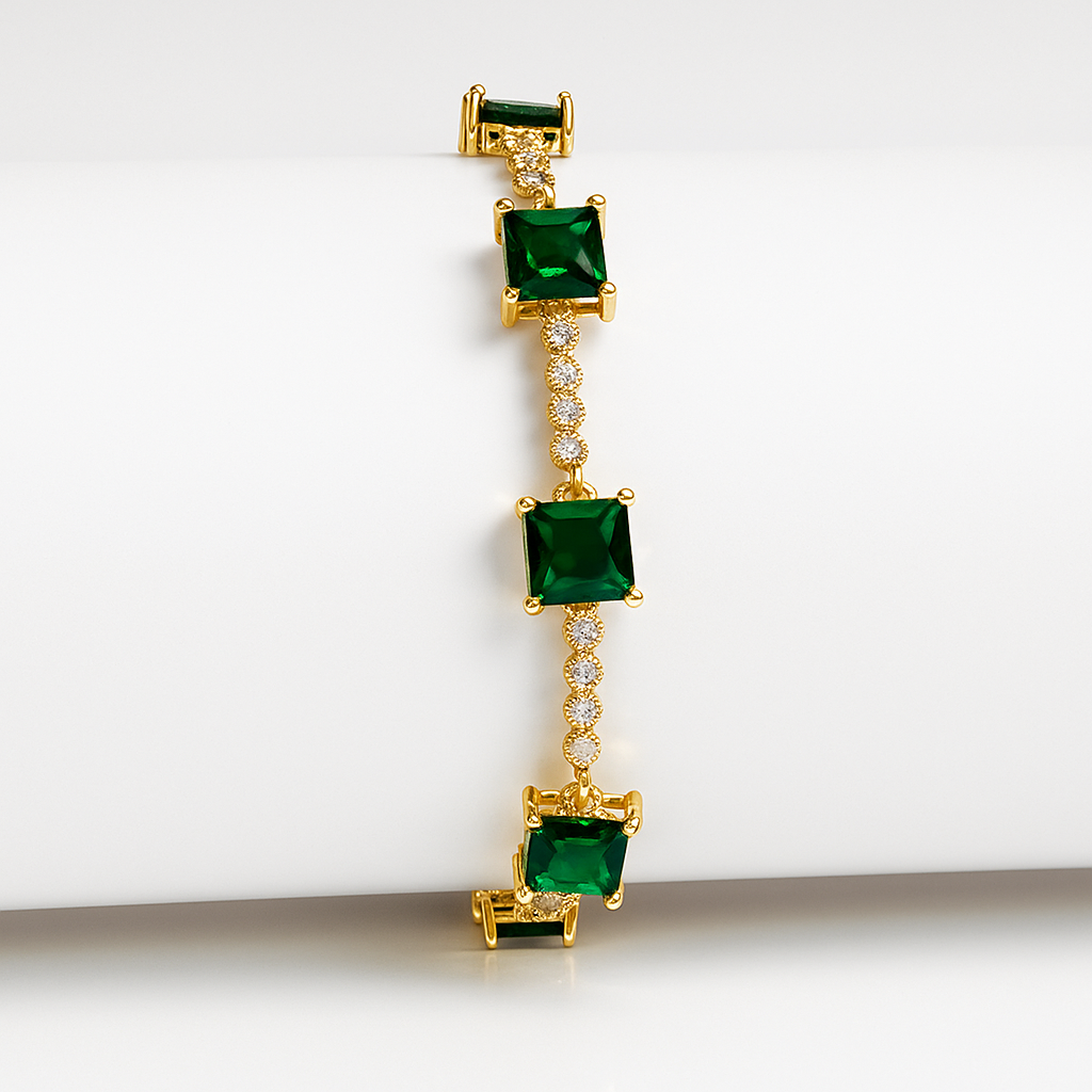 Emerald Elegance Gold-Plated Bracelet