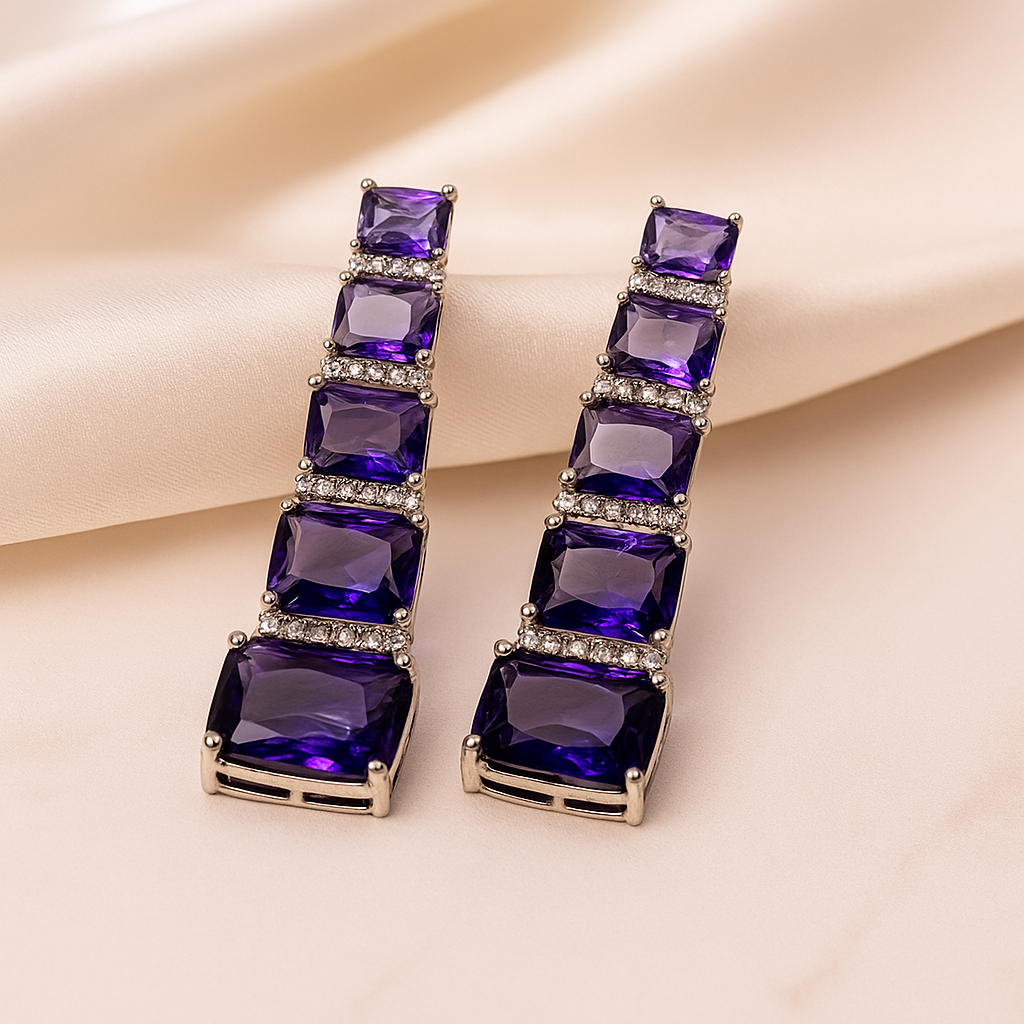Amethyst Glamour Earrings - Luxurious Artificial Amethyst and American Diamond Zircon Jewelry