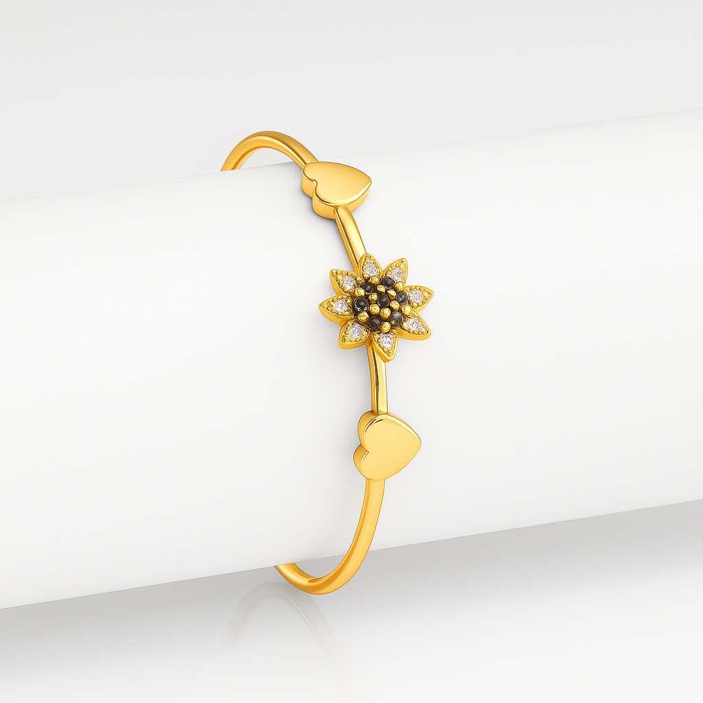 Golden Floral Bangle - Artificial Diamond and Gold-Tone Jewelry