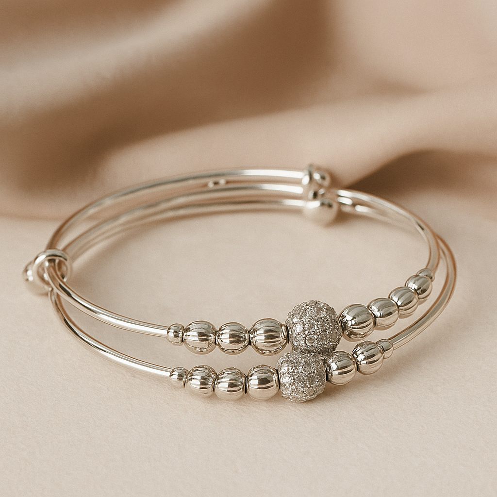 Elegance Duo Bangles - Silver-Tone Artificial Jewelry with Beaded Accents
