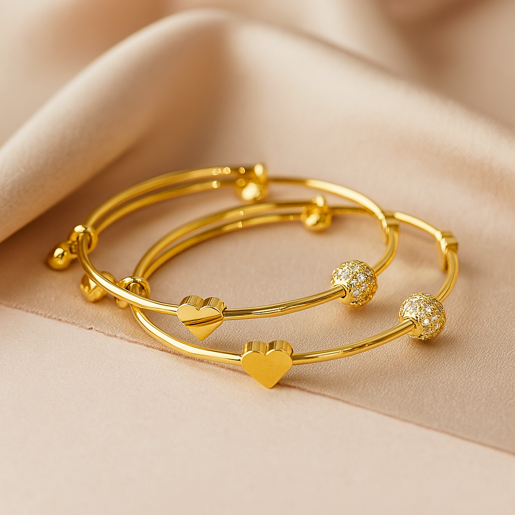 Golden Heart Bangles with Glittering Faux Stones