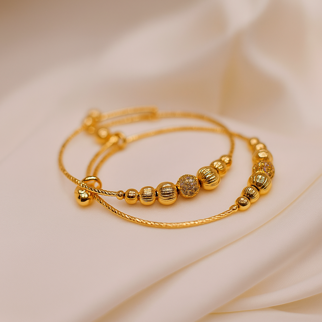 Golden Aura Beaded Bangle - Artificial Jewelry with Sparkling Stones