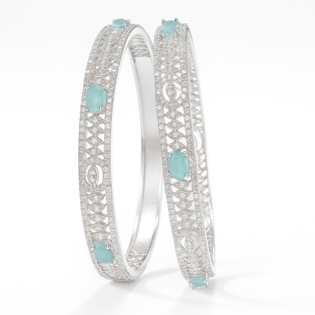 Elegant Aqua American Diamond Zircon Bangle Set