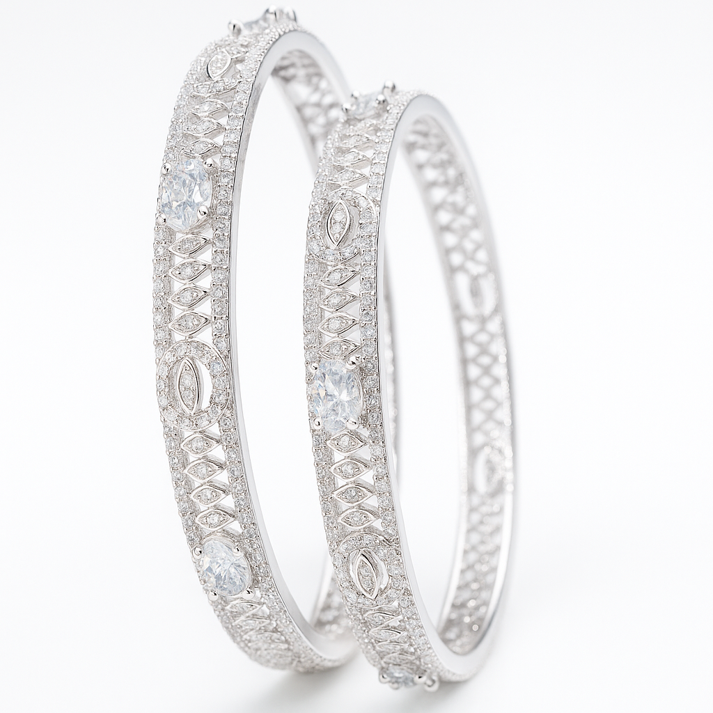 Classic Silver American Diamond Zircon Bangle Set