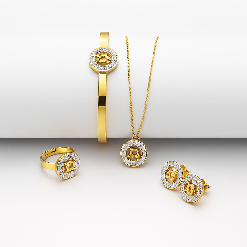 Elegance Ensemble: Gold-Toned Artificial Jewelry Set with Cubic Zirconia Accents