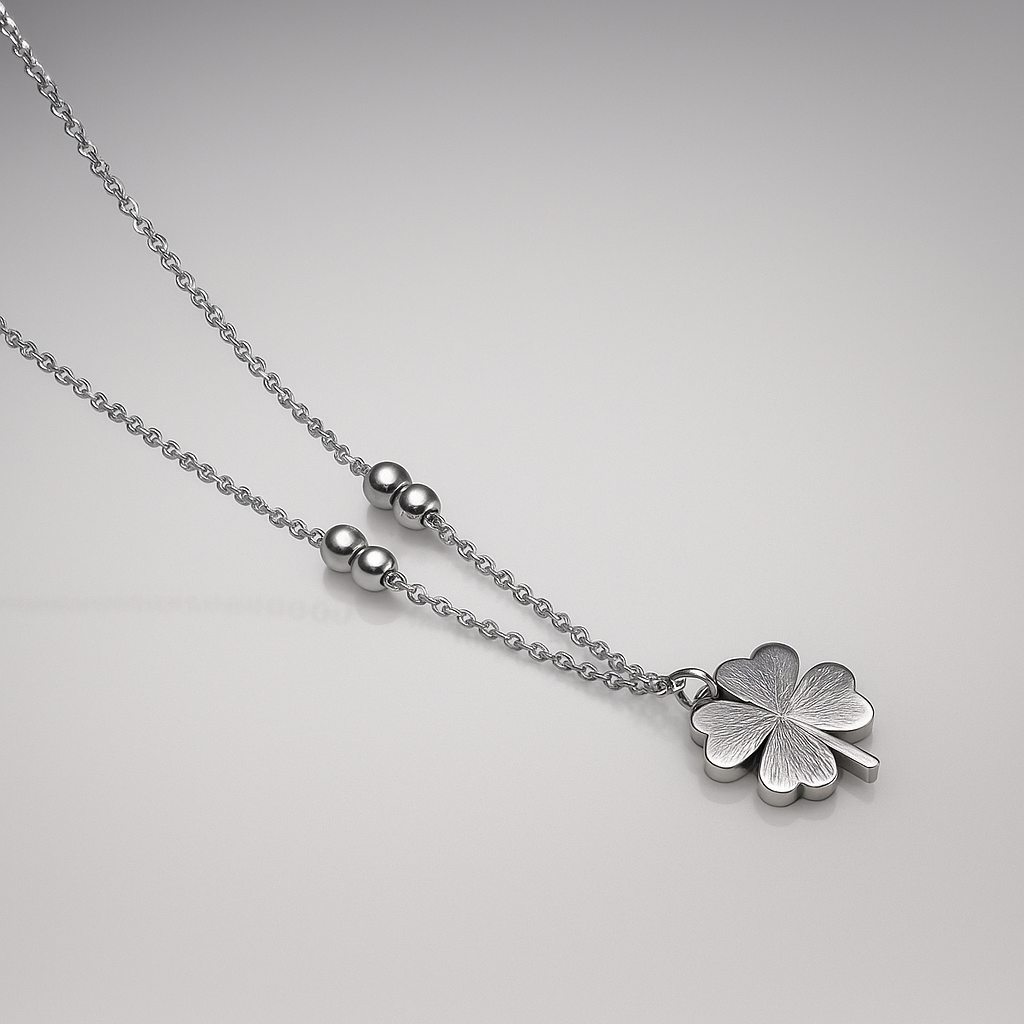 Lucky Clover Necklace - Silver-Toned with Intricate Details