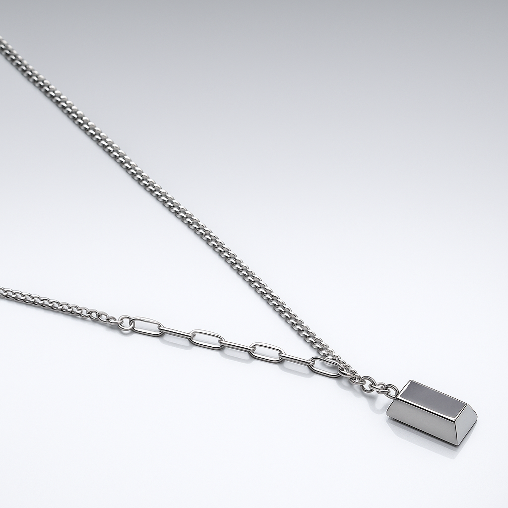 Chic Geometric Silver Pendant Necklace with Artisanal Link Chain