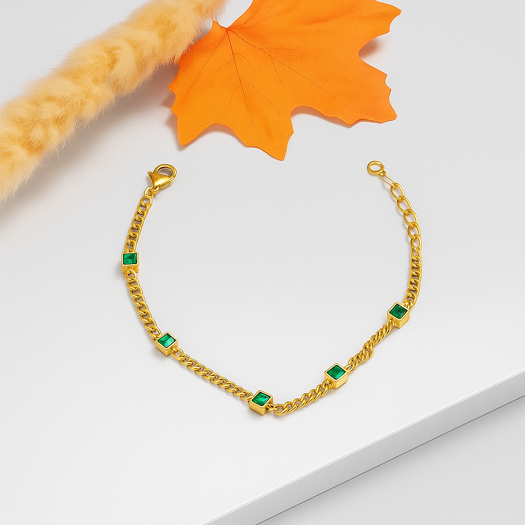 Emerald Elegance Gold-Toned Bracelet