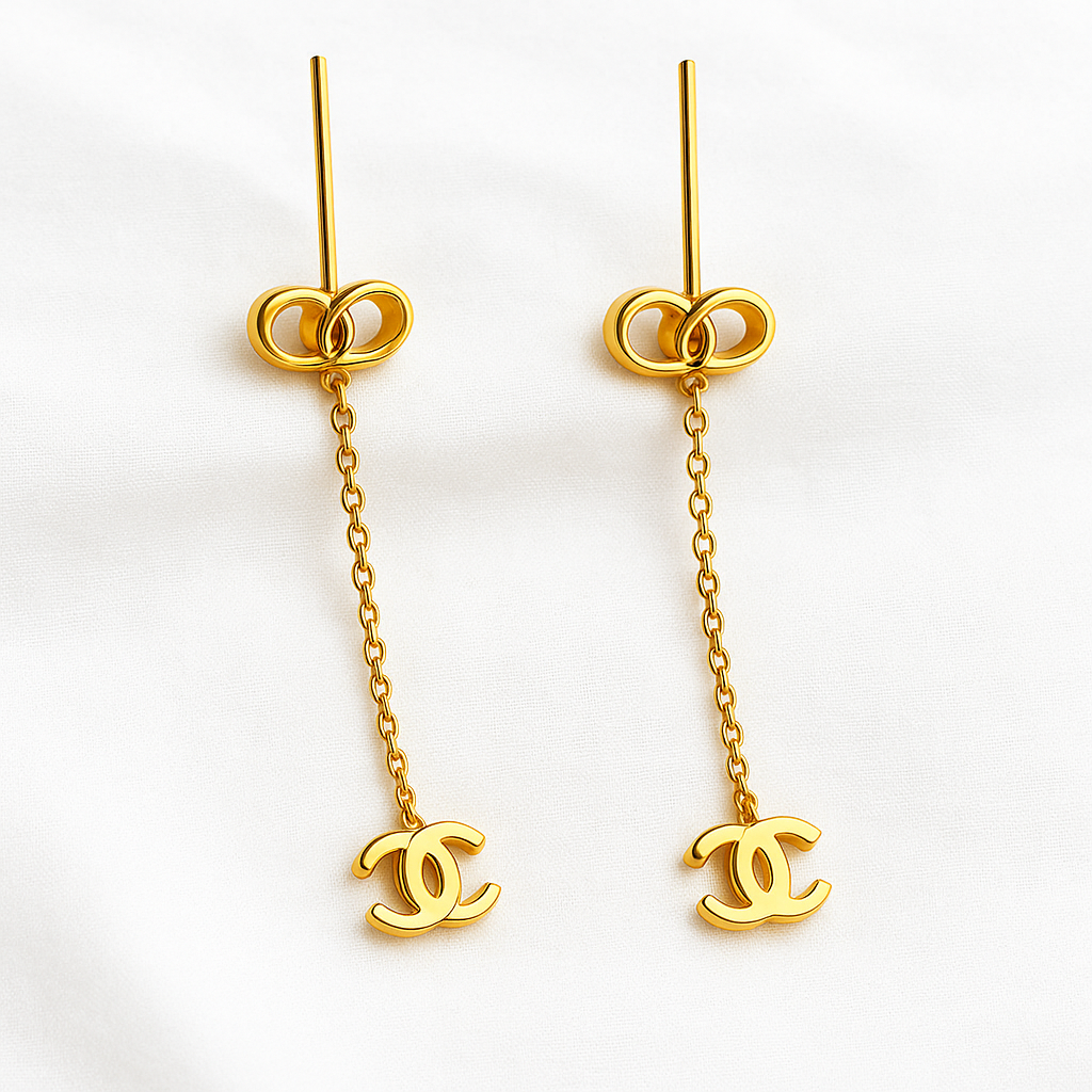 Golden Icon Drop Chain Earrings
