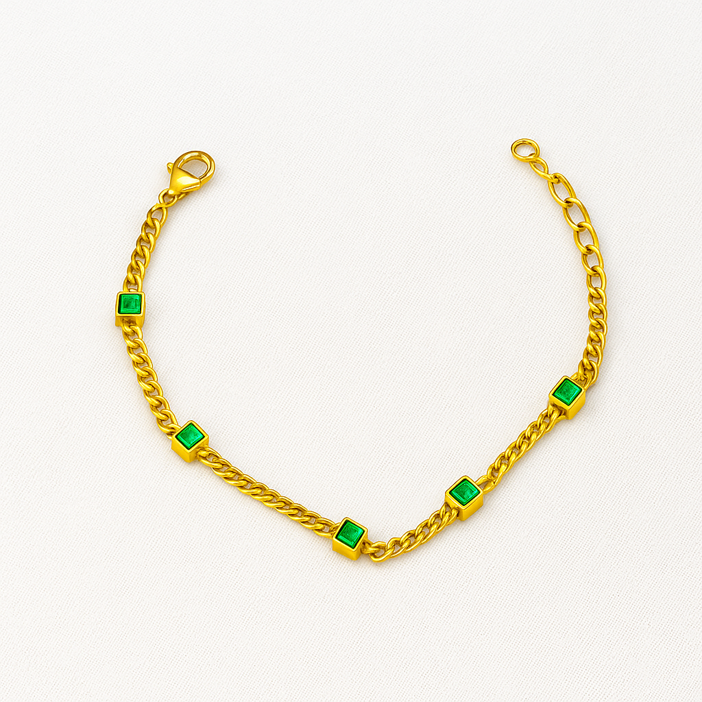 Emerald Elegance Gold-Toned Bracelet