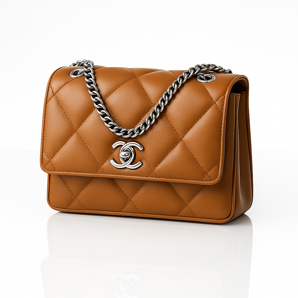 Luxe Quilted Charm Shoulder Bag - Brown
