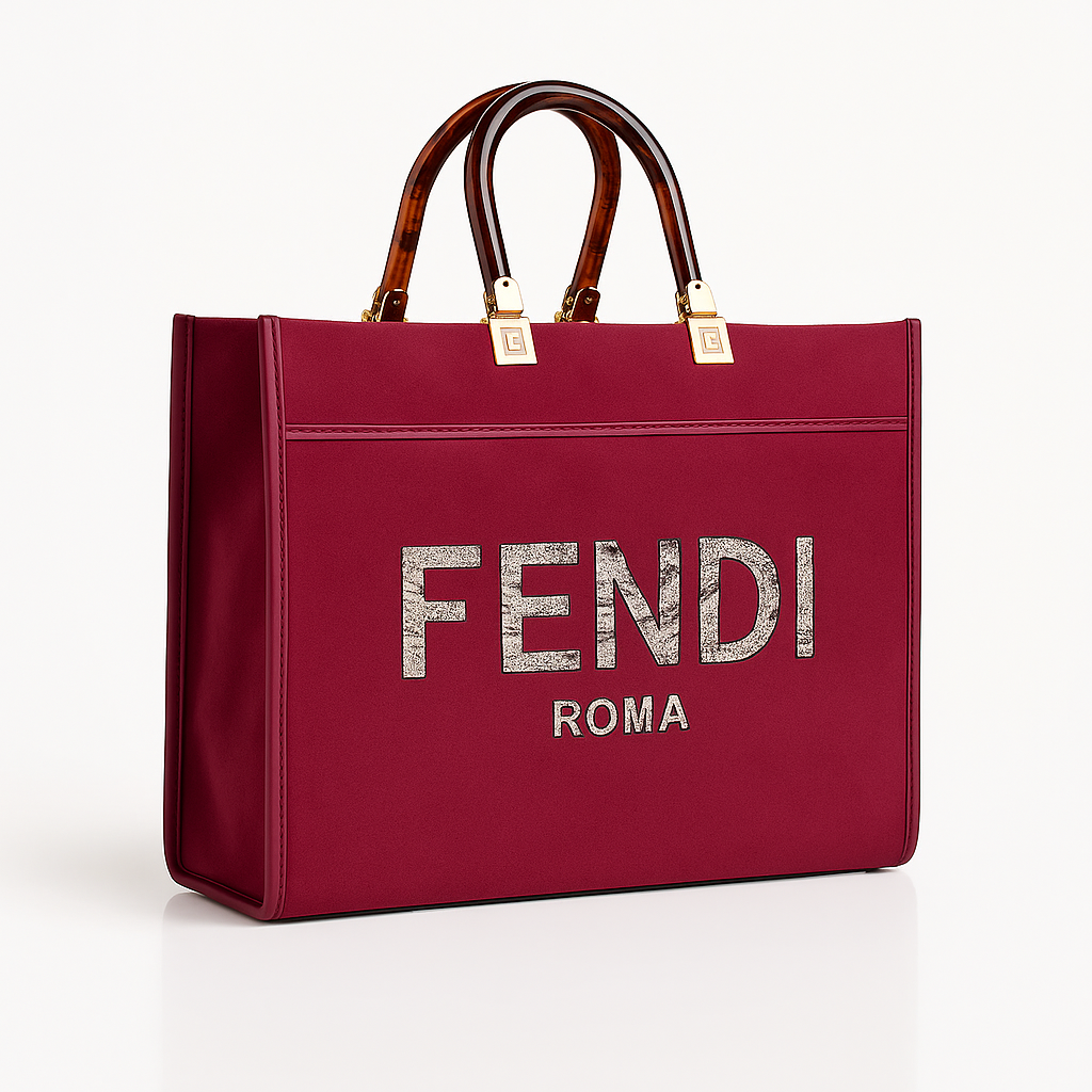 Fendi Regal Vista Crystal Handle Tote - Red