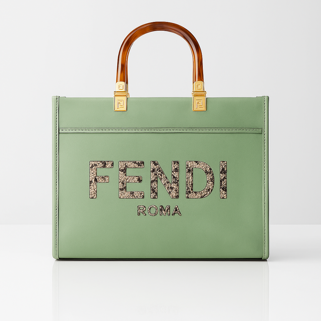 Fendi Regal Vista Crystal Handle Tote - Olive