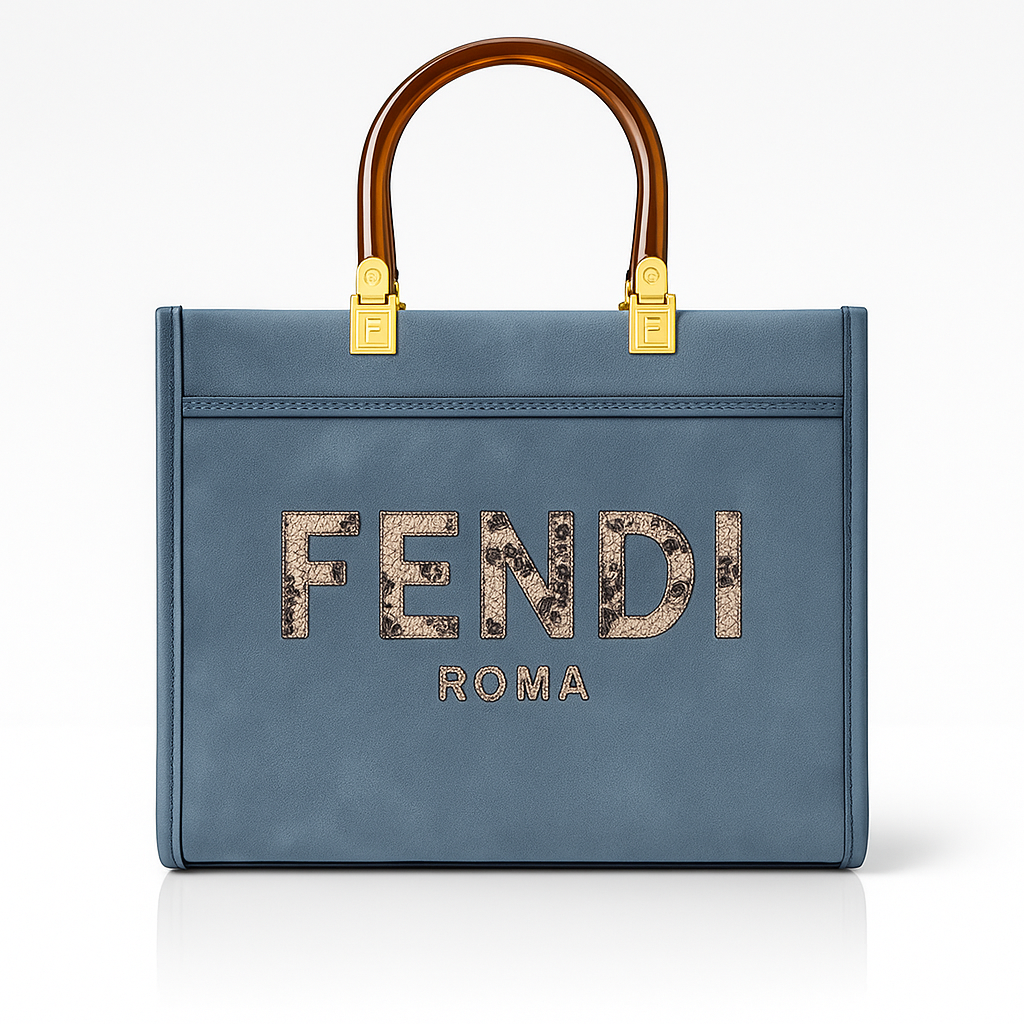 Fendi Regal Vista Crystal Handle Tote - Blue