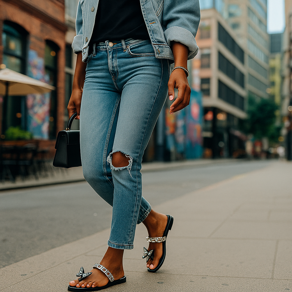 Elegance Steps Black Crystal Sandals