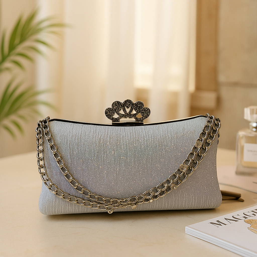 Frosted Elegance Crown Clutch
