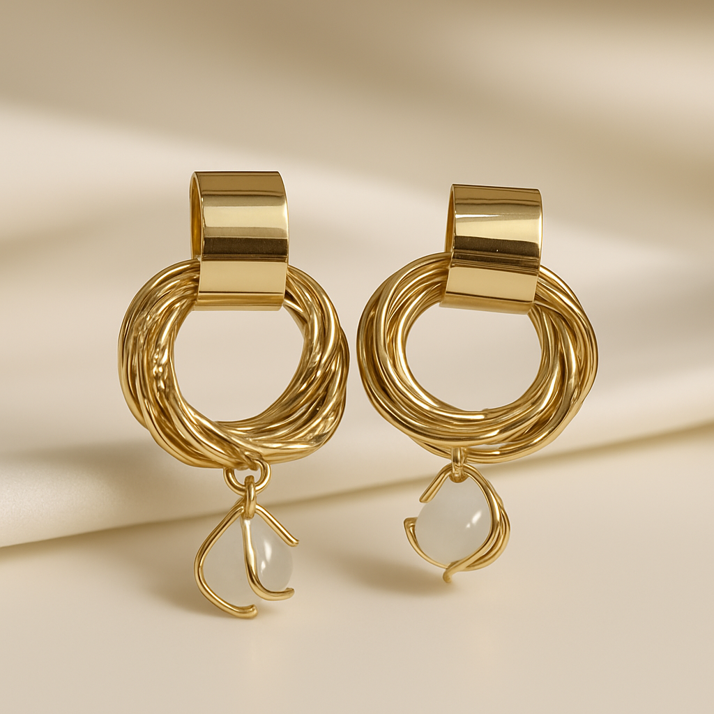Gold Rings Earings with Pearls