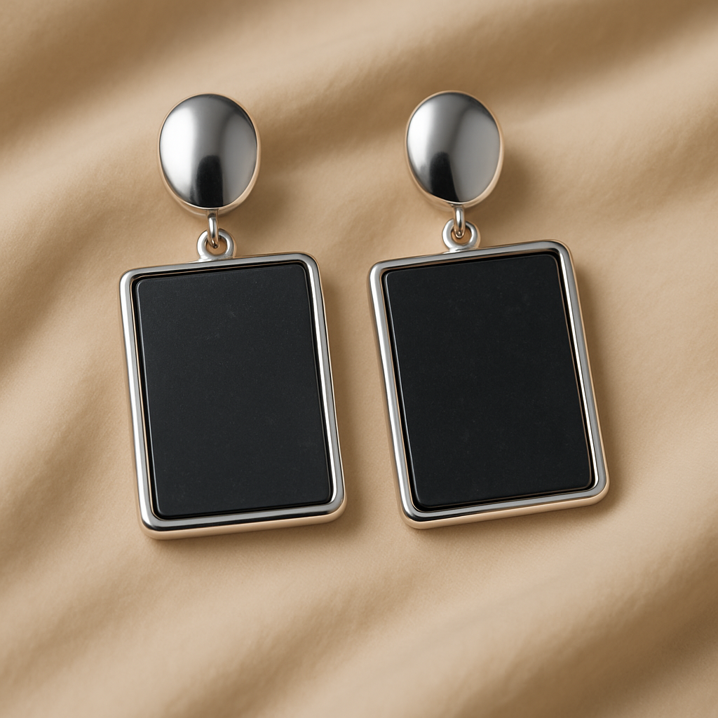 Black Rectangle Earrings