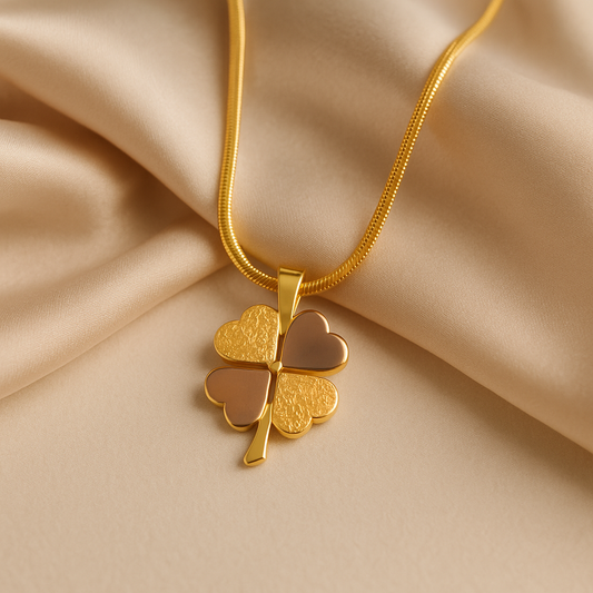 Golden Clover Heart Necklace