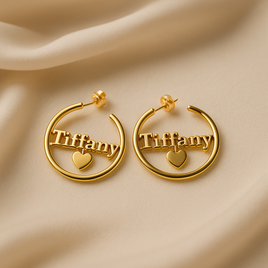 Golden Muse Tiffany Name Hoops