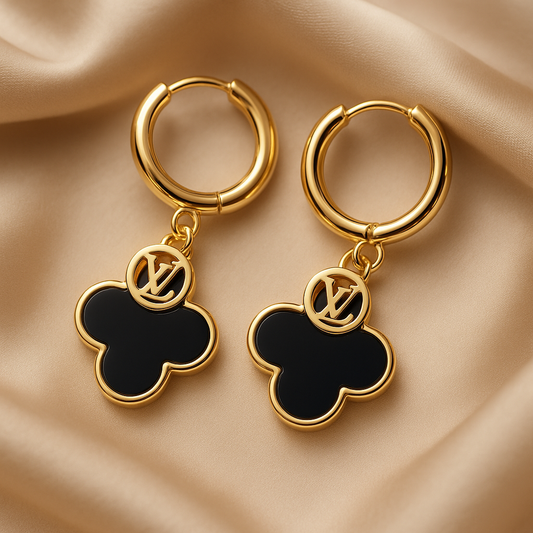 Noir Luxe Monogram Drop Hoops