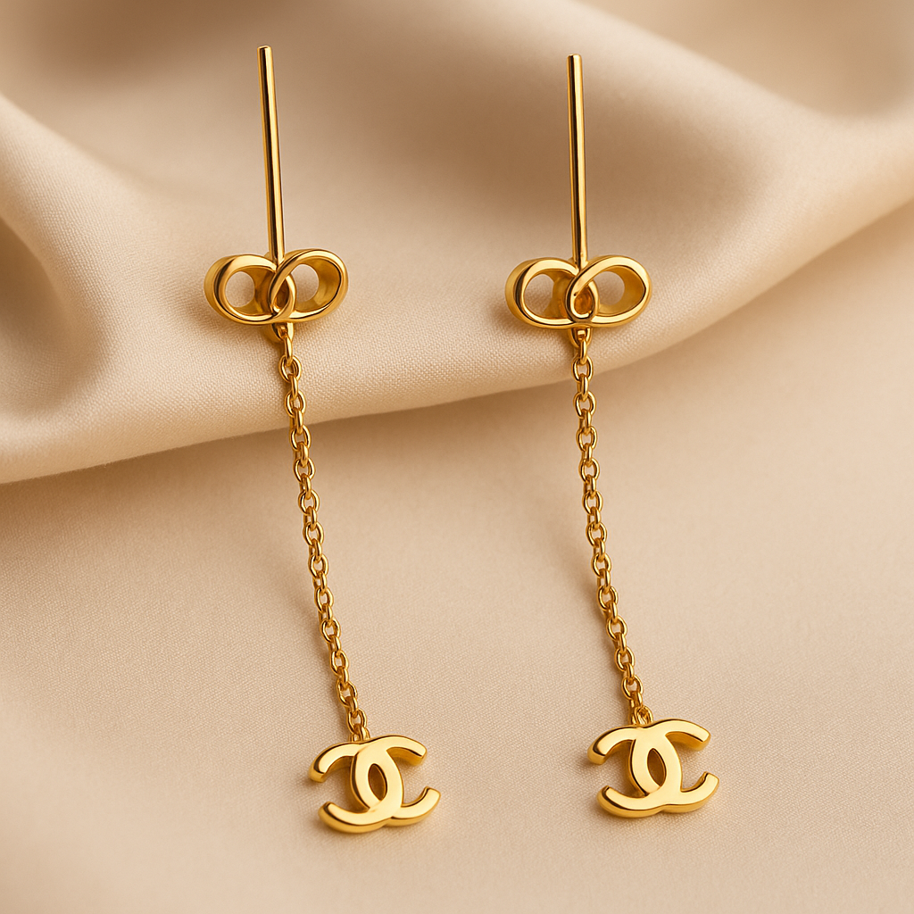 Golden Icon Drop Chain Earrings