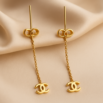 Golden Icon Drop Chain Earrings