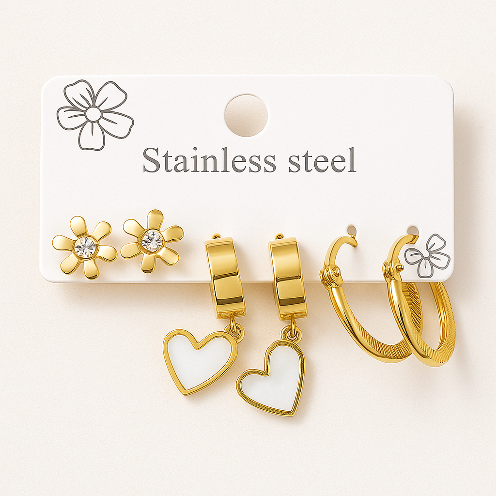Golden Bloom Trio – 3-in-1 Earring Set