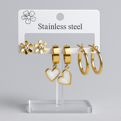 Golden Bloom Trio – 3-in-1 Earring Set