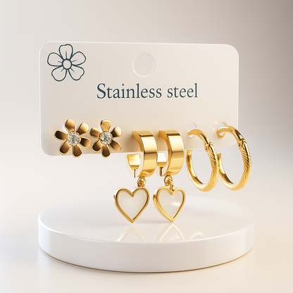 Golden Bloom Trio – 3-in-1 Earring Set