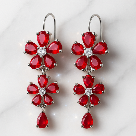 Crimson Bloom Drop Earrings