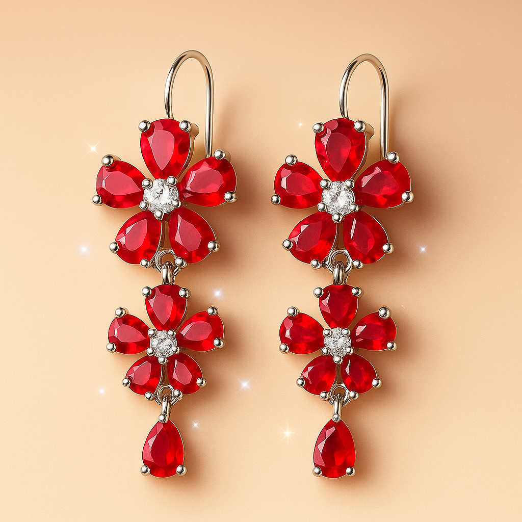Crimson Bloom Drop Earrings