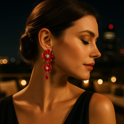 Crimson Bloom Drop Earrings