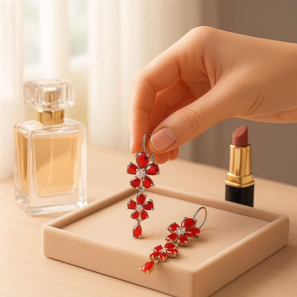 Crimson Bloom Drop Earrings