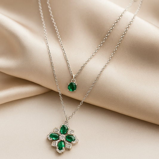 Emerald Blossom Layered Necklace
