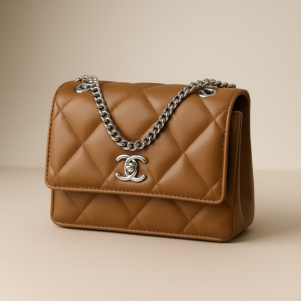Luxe Quilted Charm Shoulder Bag - Brown