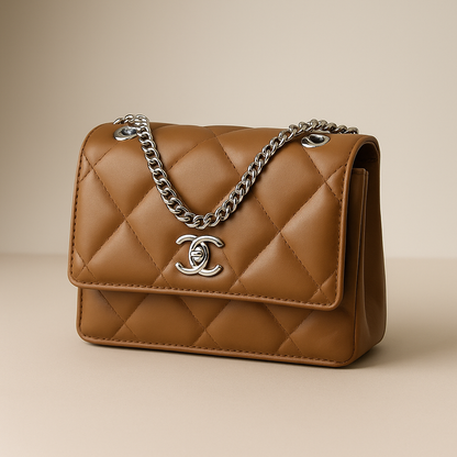 Luxe Quilted Charm Shoulder Bag - Brown