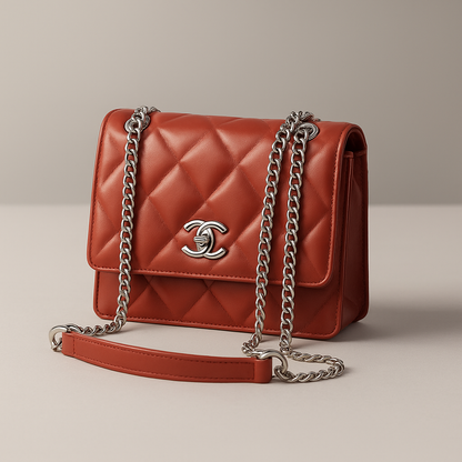 Luxe Quilted Charm Shoulder Bag - Red
