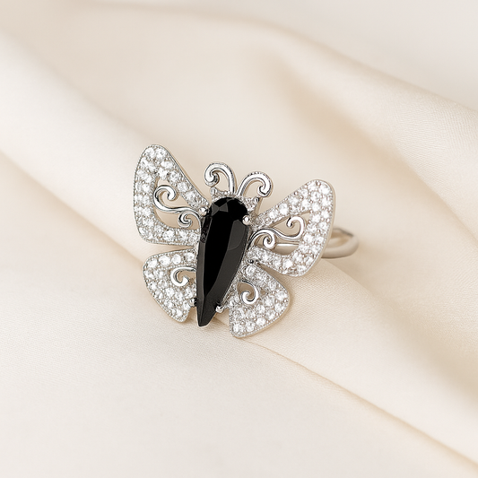 Elegance Unfolds: Black Butterfly Ring Black