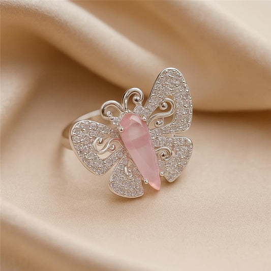 Elegance Unfolds: Black Butterfly Ring Pink