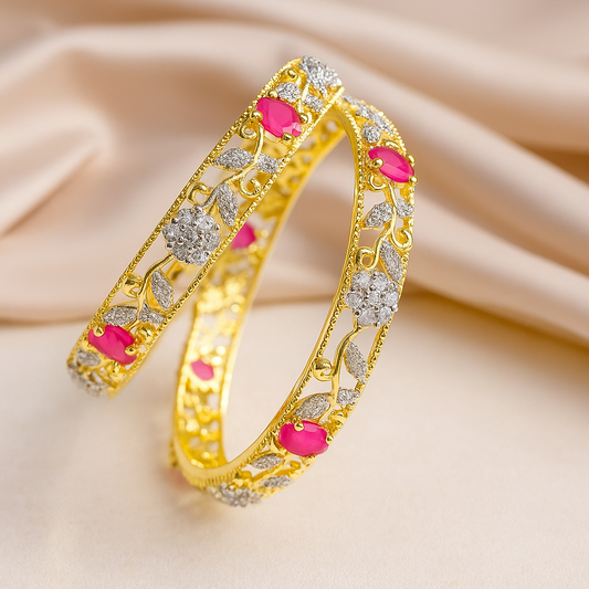 Elegant Ruby Bangles - Artificial Gold Plated Bangle Set for Women