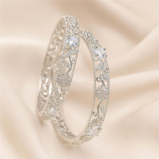 Elegant Silver Bangles with Cubic Zirconia Stones